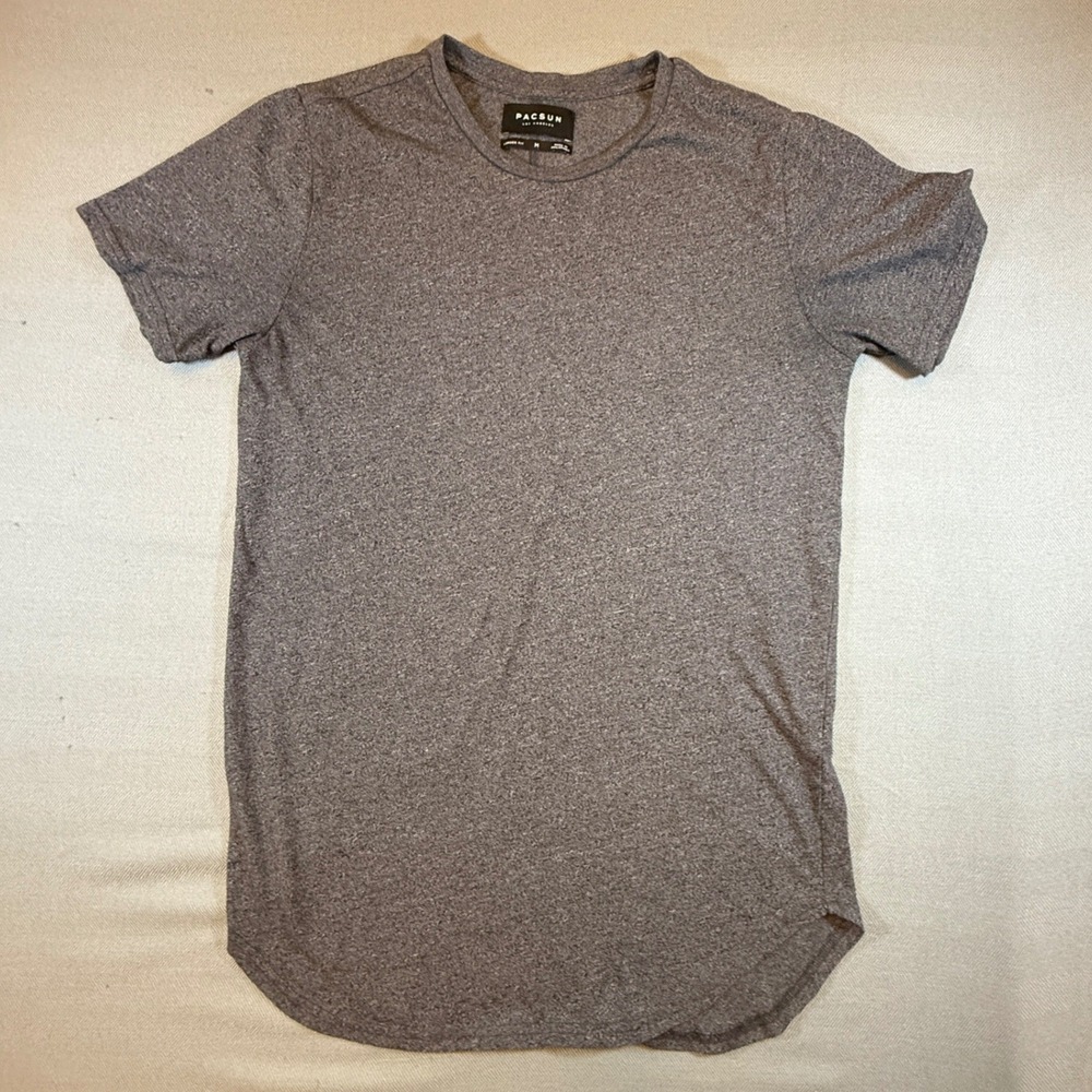 PacSun Mens Longer Fit Curved Hem T-Shirt Gray Heather Short Sleeve Medium 2130